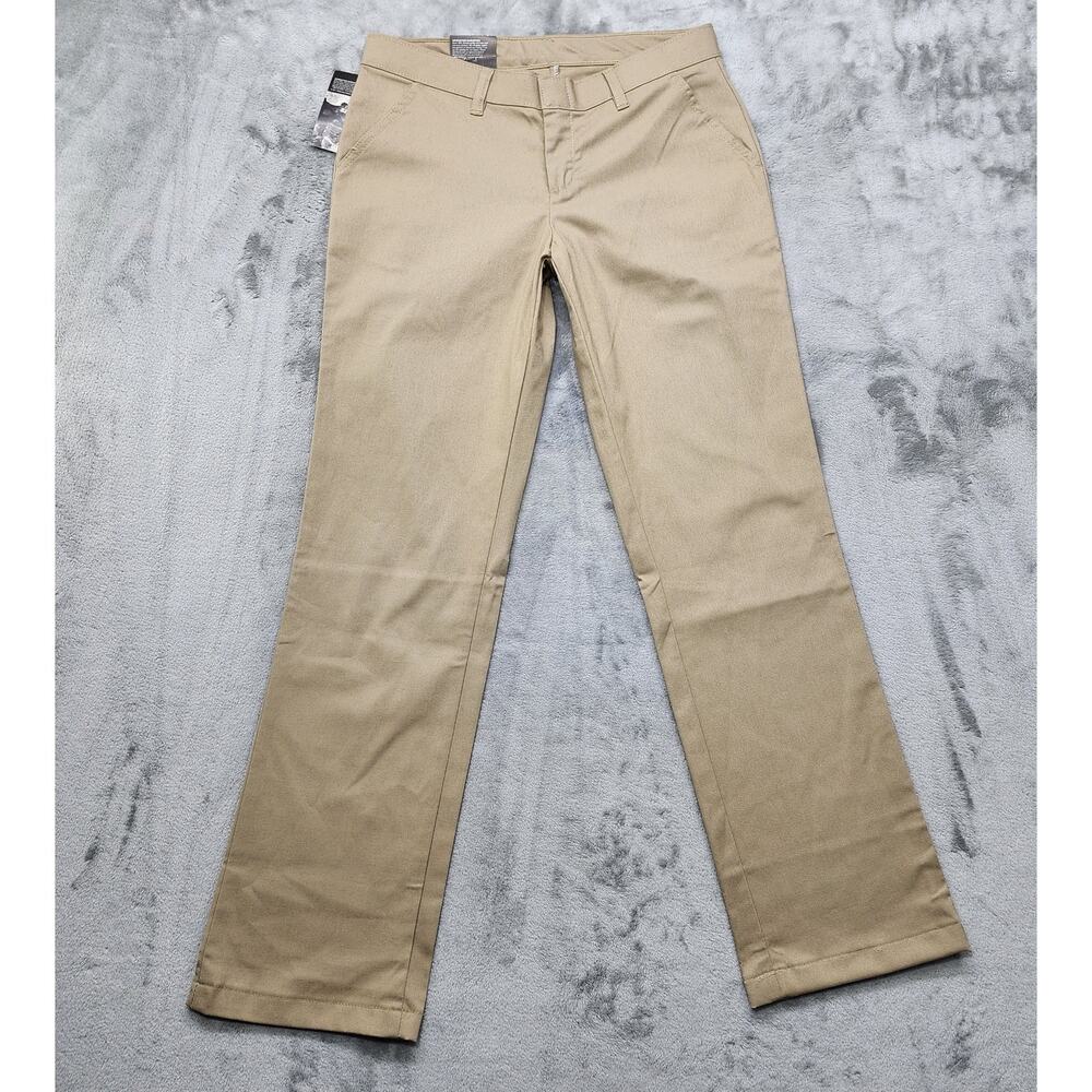 NEW Dickies Pants Womens‎ 4 TALL Tan Khaki Flat Front Relaxed Fit Straight Leg